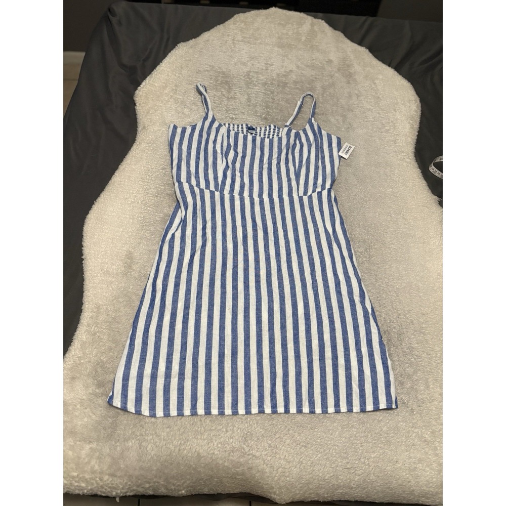 New Old Navy Fit & Flare Blue White Stripe Linen Blend Mini Dress Size XL NWT